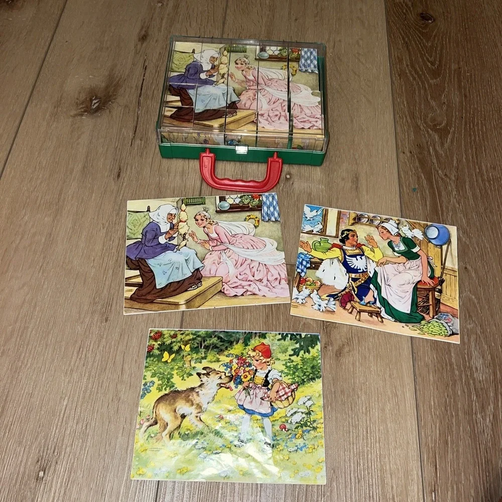 Vintage Wooden Block Six Picture Puzzle by Herbart Spiele West Germany 1950s